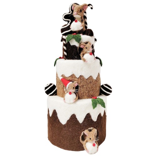 Mouse Feast Triple Tier Cake Deco Brown & White