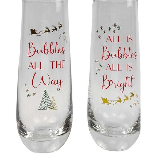 All is Bright Champagne Glass Red Green 16cm