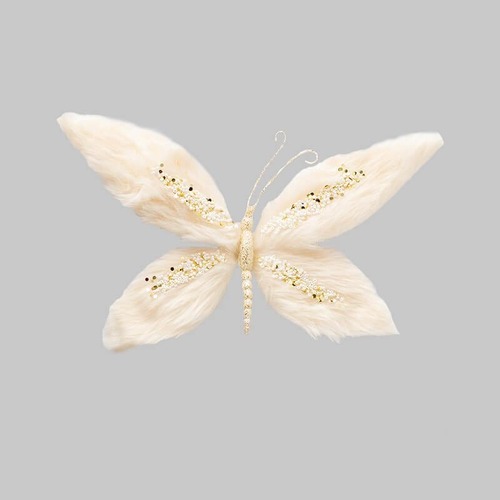 Fur Butterfly Clip Ivory 36cm