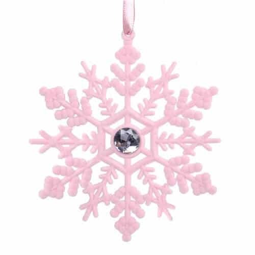 Snowflake Tree Orn Pink Flocking 13cm