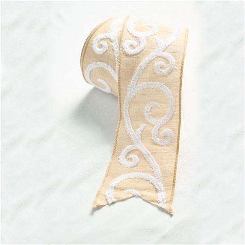 Jute Ribbon W/White Swirl Design