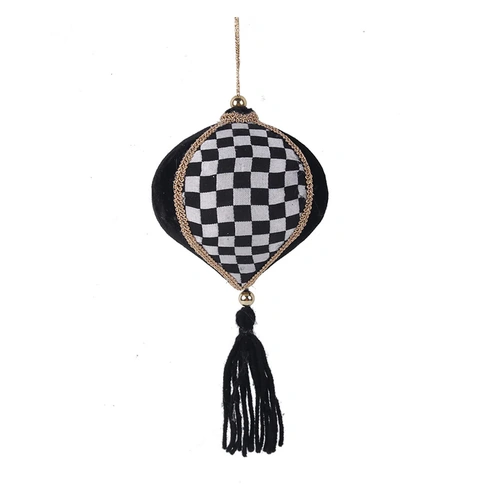 Black & White Bauble w/Tassel 10x20cm