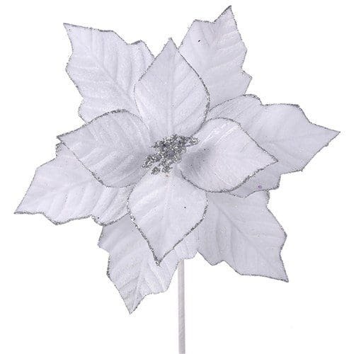 White Velour Poinsettia s/Silver Trim