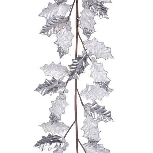 White/Platinum Holly Leaf Garland 120cm