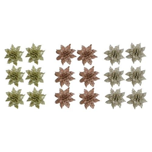 Glitter Flower with Clip 4cm 6PK