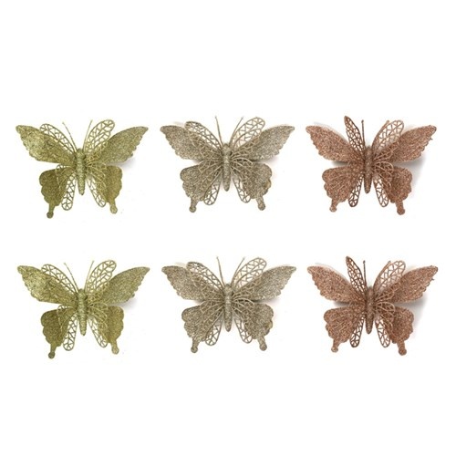 Champagne Glitter Butterfly with Clip 16x11cm 2PK