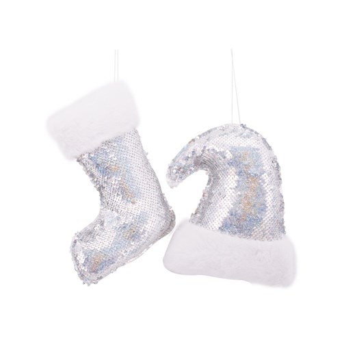 21cm Sequin Boot or Hat - Silver & White