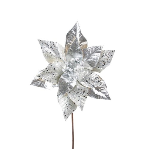 Silver Poinsettia 32cm Stem