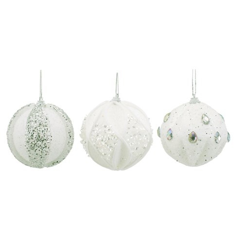 8cm White Bauble with Silver Detail