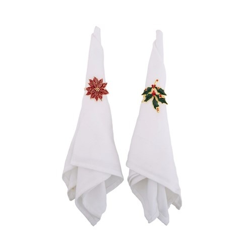 4PK Poinsettia or Holly Napkin Rings