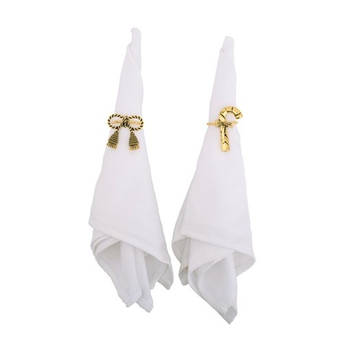 4Pk Antique Gold Cane or Bow Napkin Ring