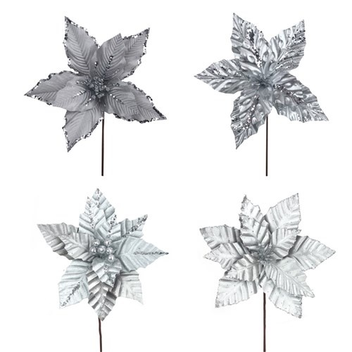 30cm Silver Grey Poinsettia