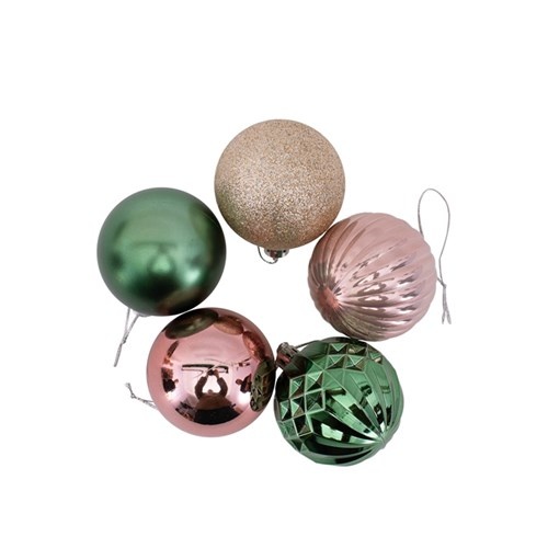 35PK of 6cm Baubles Pink, Sage & Platinum