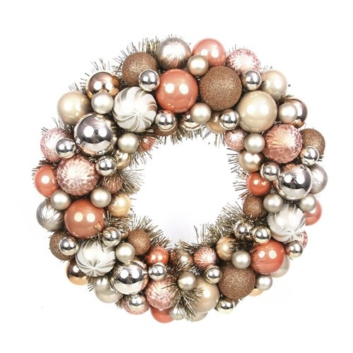 45cm Bauble Wreath Champagne & Rose Gold