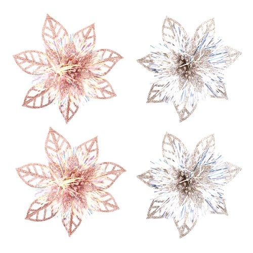 Glitter Poinsettia 2Pk 14cm