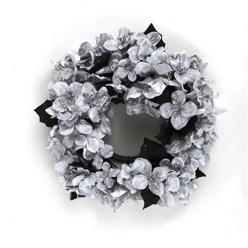 18cm Hydrangea Candle Wreath - Silver