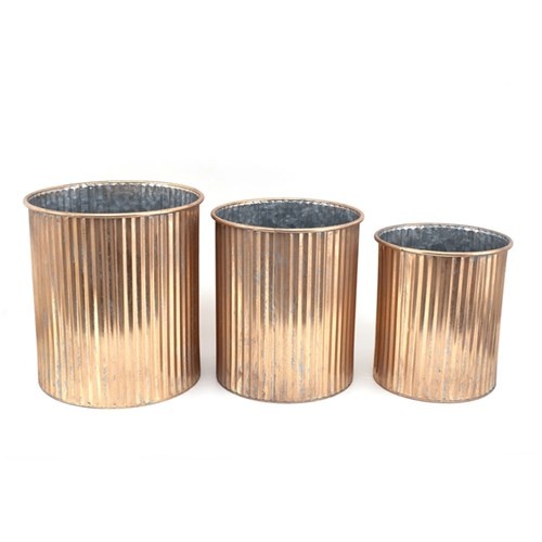 Antique Gold Metal Planter - Set 3
