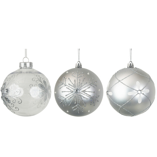 10cm Silver Hand Painted Bauble