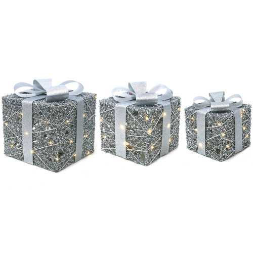 Silver Gift Box LED Set of 3