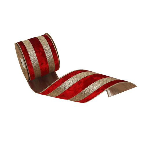 Velvet Ribbon Red with Champagne 10cm x 5m