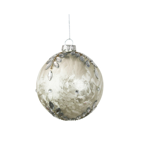 Glass Bauble with Crystals 10cm White