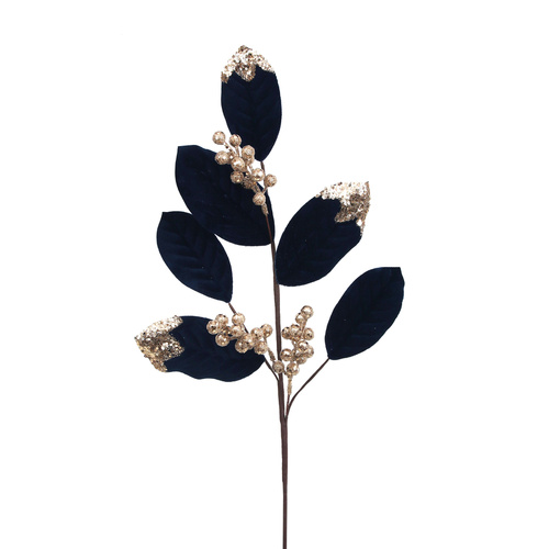 Midnight Blue Velvet Leaf Stem 70cm