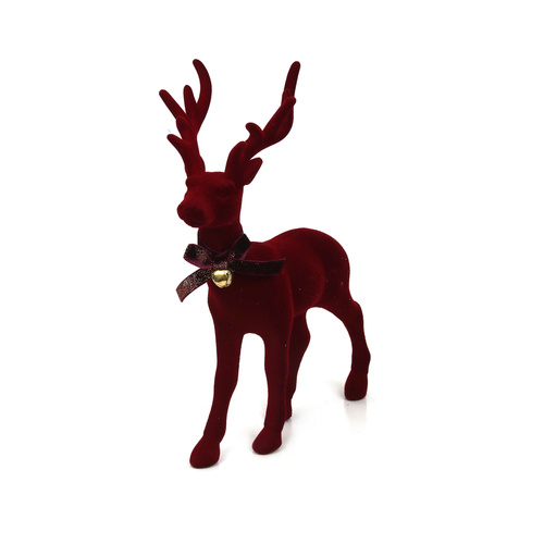 Reindeer Burgundy Flocked 19x15cm