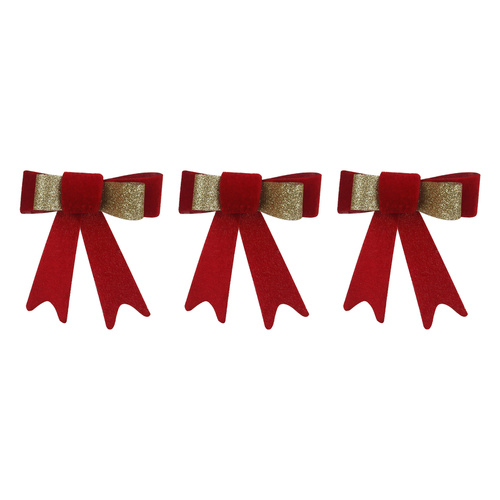 Red & Champagne Bows 3Pk 10x11cm