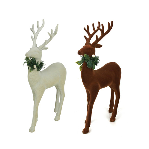 Standing Flocked Reindeer Burgundy or White