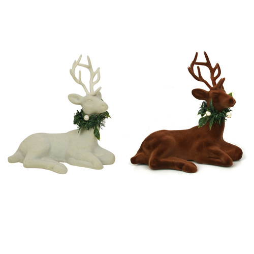 Sitting Flocked Reindeer Burgundy or White