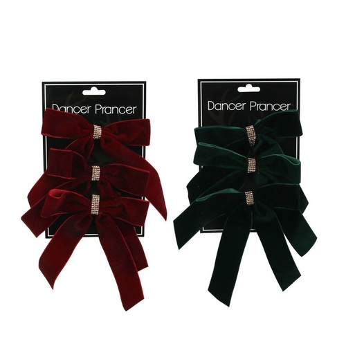 12cm 3Pk Bows Emerald or Burgundy