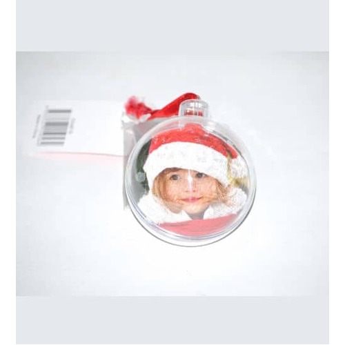 XMAS PHOTO BAUBLE 7CM RED LOOP