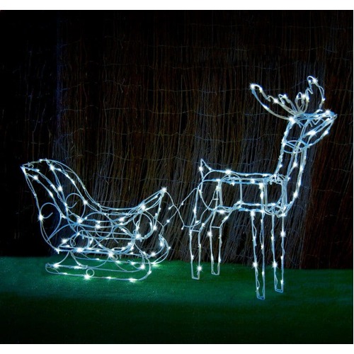 SOLAR REINDEER SLEIGH 160L LED WHITE