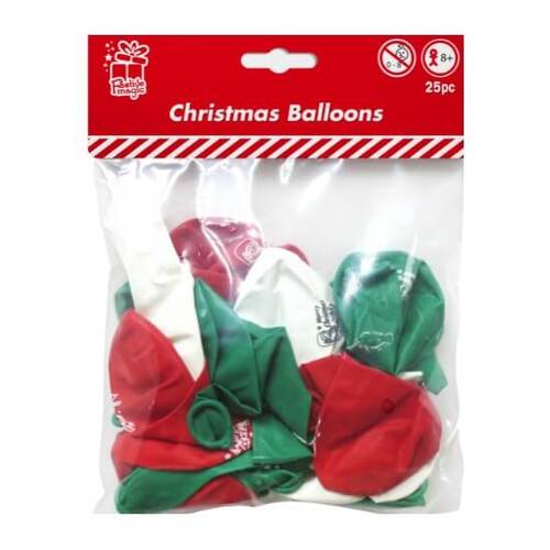 Xmas Balloons Printed 20pc 23cm 3 Assorted