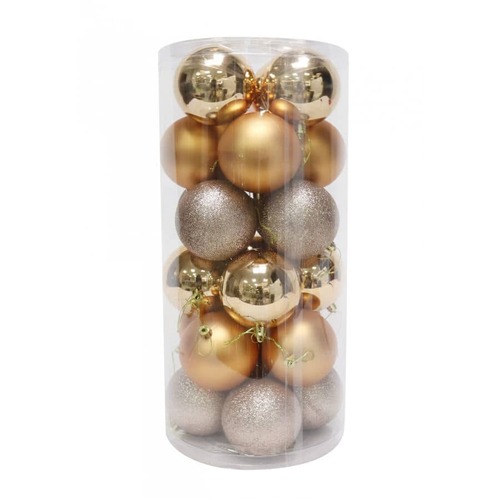 BAUBLES 80MM 24PC BARREL CHAMPAGNE CG