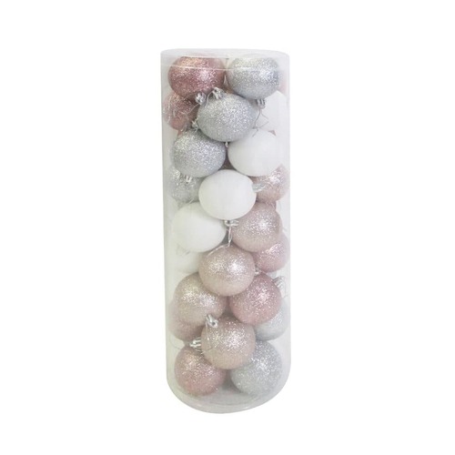 BAUBLES 60MM 36PC  MIXED GLITTER ROSE/WHT/SIV/CHAMP CG