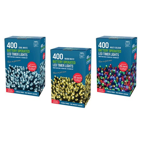 400 LED Timer Battery Operated 3 asst