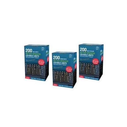 LED Icicle Lights 200 Timer Assorted