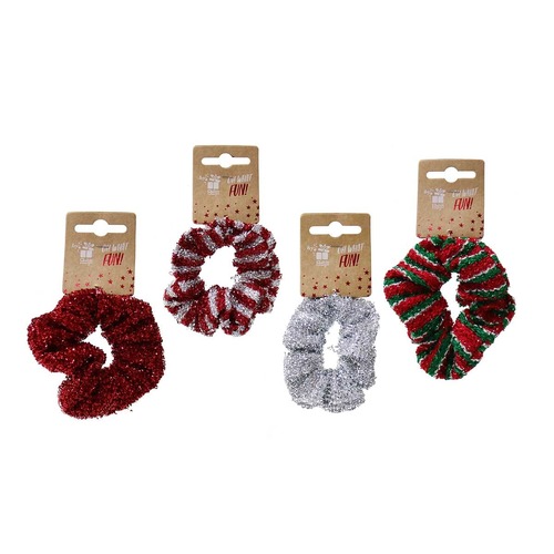 Hair Scrunchie Metallic Stretchy Tinsel Asst..