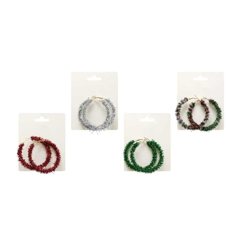 Christmas Tinsel Hoop Earrings Asst..