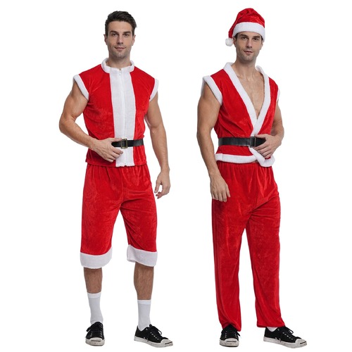 Mens 3/4 Muscle Sleeveless Santa Suit