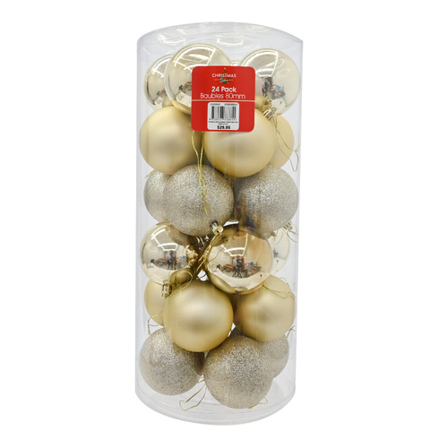 Baubles 80mm 24PK Champagne
