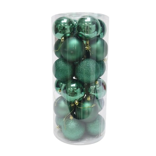 BAUBLES 80MM 24PC BARREL FOREST GREEN