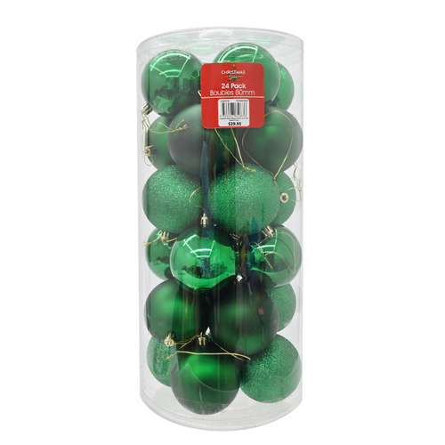 Baubles 80mm 24PK Green