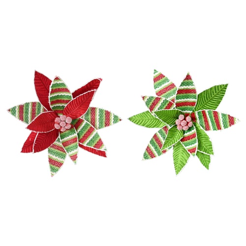 Mean Green Stripe Poinsettia Clip 