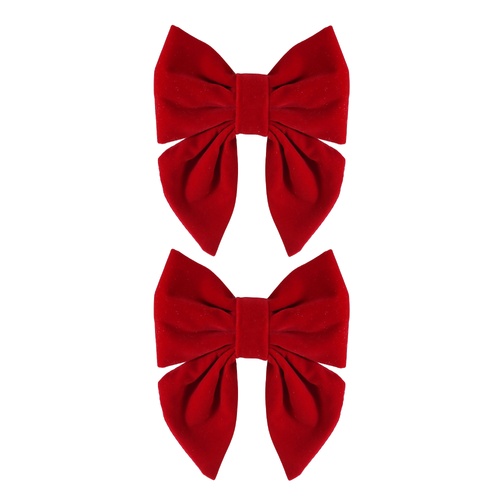 Bow Flocked Dark Red 2pk