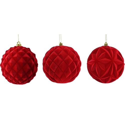 Flocked Bauble Red 10cm 