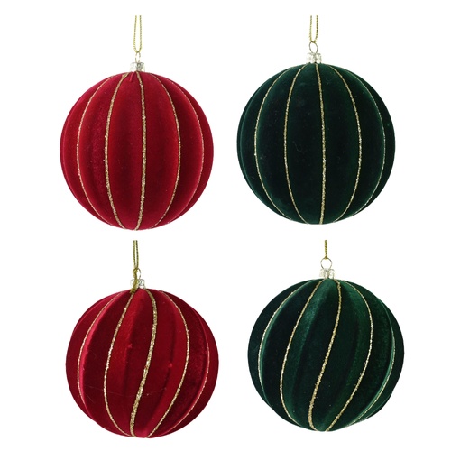 Flocked Rib Glitter Bauble 10cm 