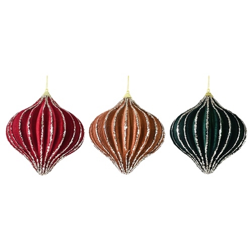 Onion Shaped Flocked Bauble 12cm 