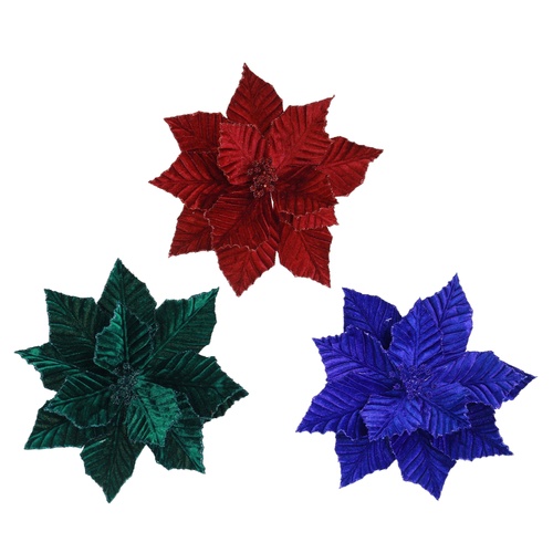 Glitter Velvet Poinsettia with Clip 